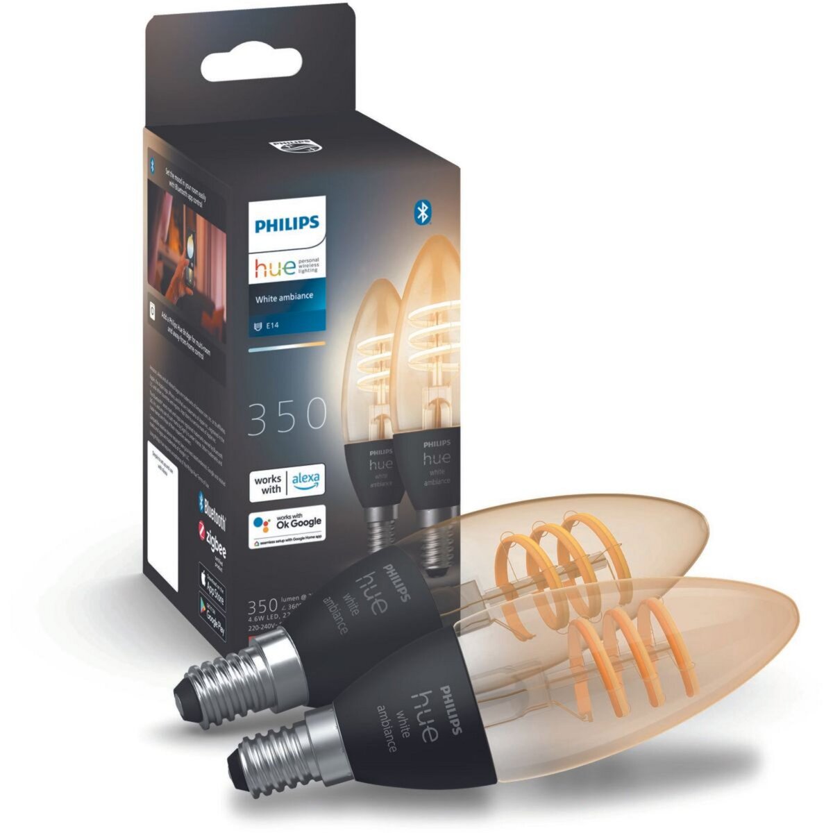 Philips Ampoule connectée HUE WA E14 4.9W Filament x2 pas cher Auchan.fr