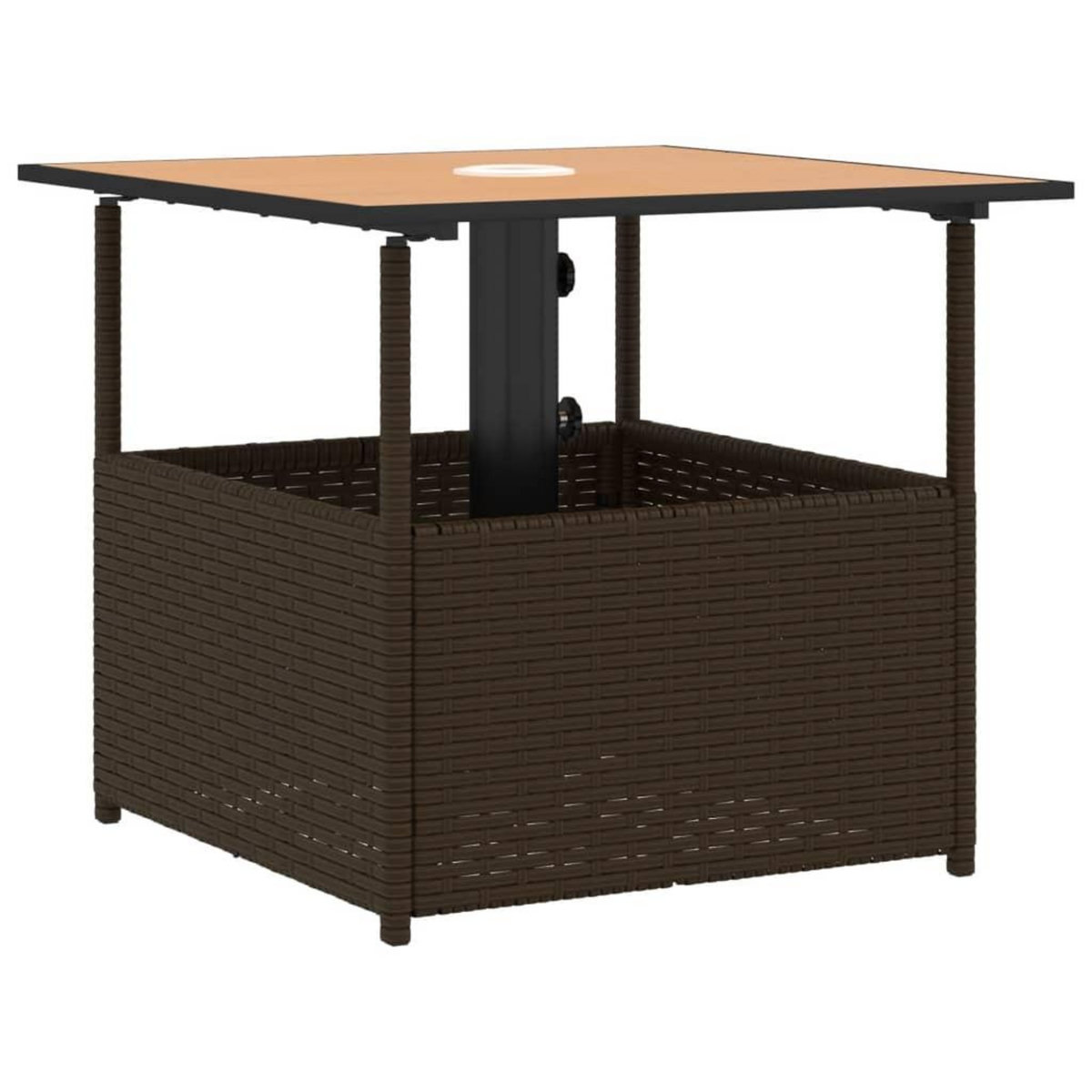 VIDAXL Table de jardin avec trou de parasol marron resine tressee