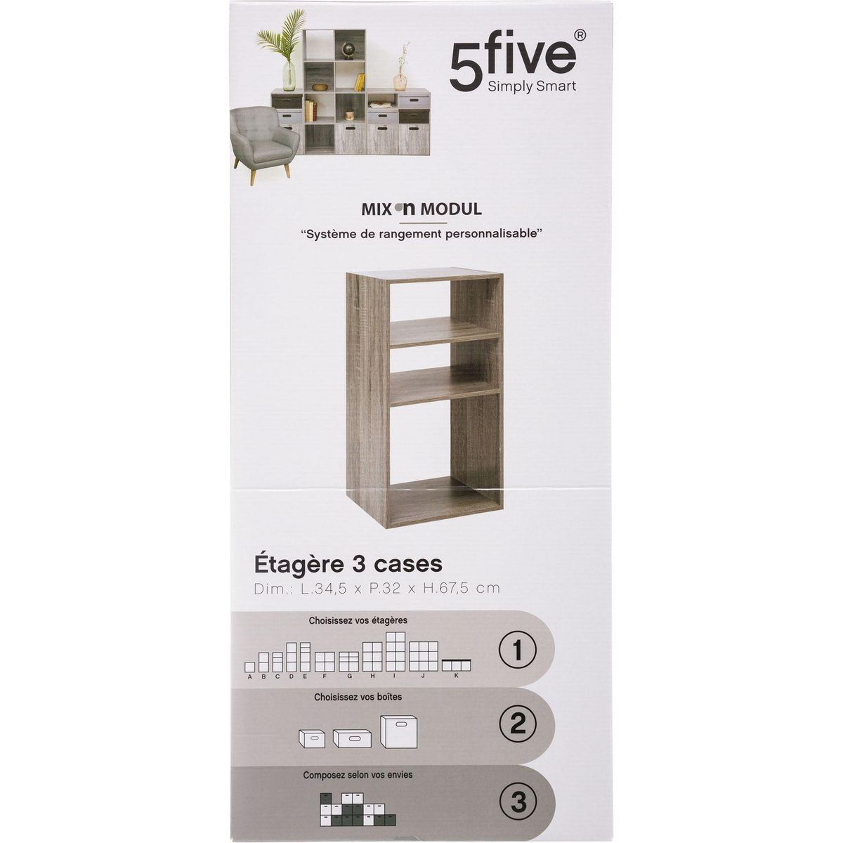 ATMOSPHERA Etagère rectangulaire 2 + 1 cases Mix