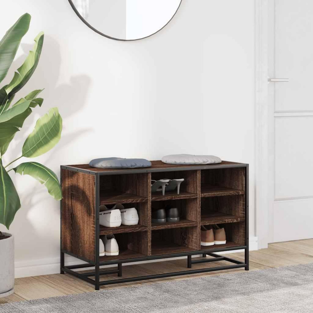 VIDAXL Banc a chaussures chene marron bois d'ingenierie et metal