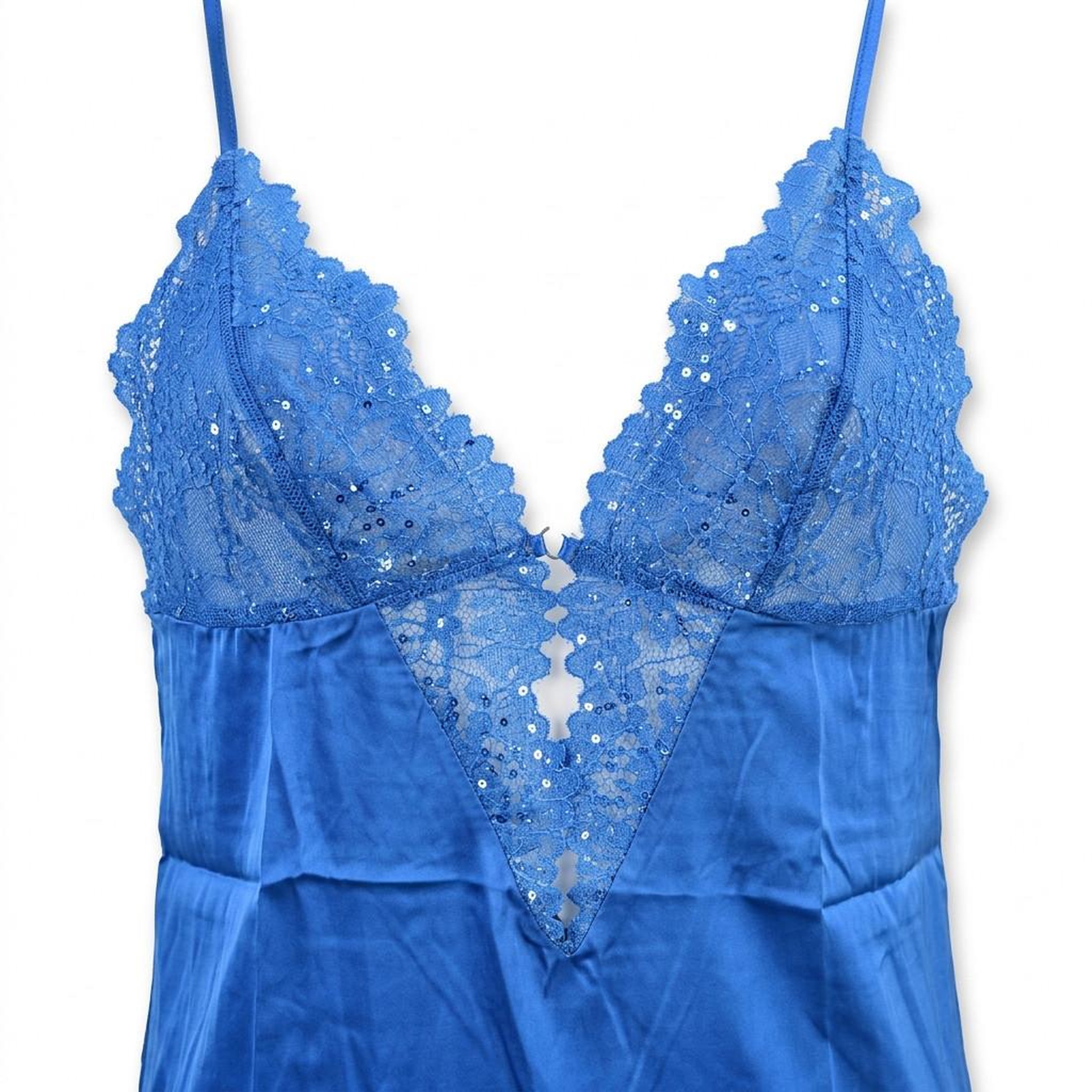 Voir la diapositive 3 : OZABI OZABI Nuisette et Kimono Femme Satin Effet Soie Dentelle Pailletée