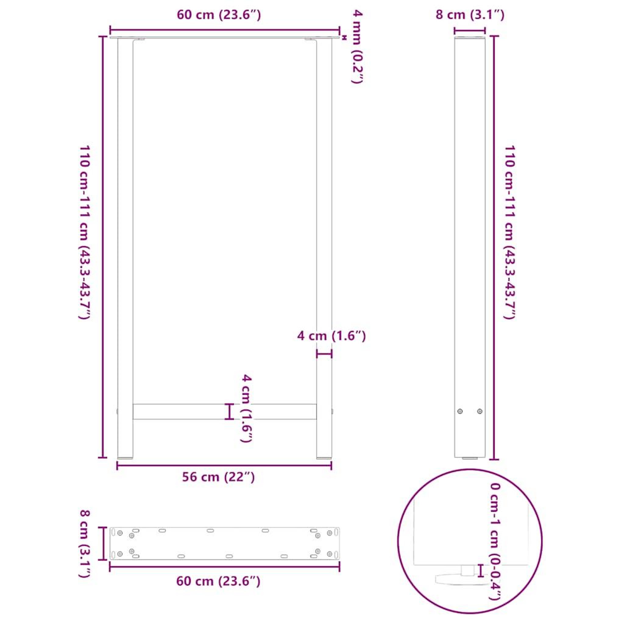 Voir la diapositive 6 : VIDAXL Pieds de table basse noir 2 pcs 60x(110-111) cm acier