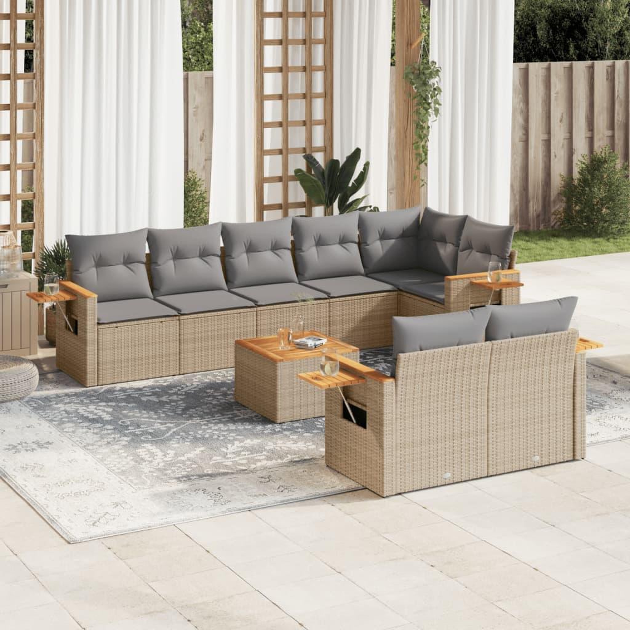 VIDAXL Salon de jardin avec coussins 9 pcs beige resine tressee