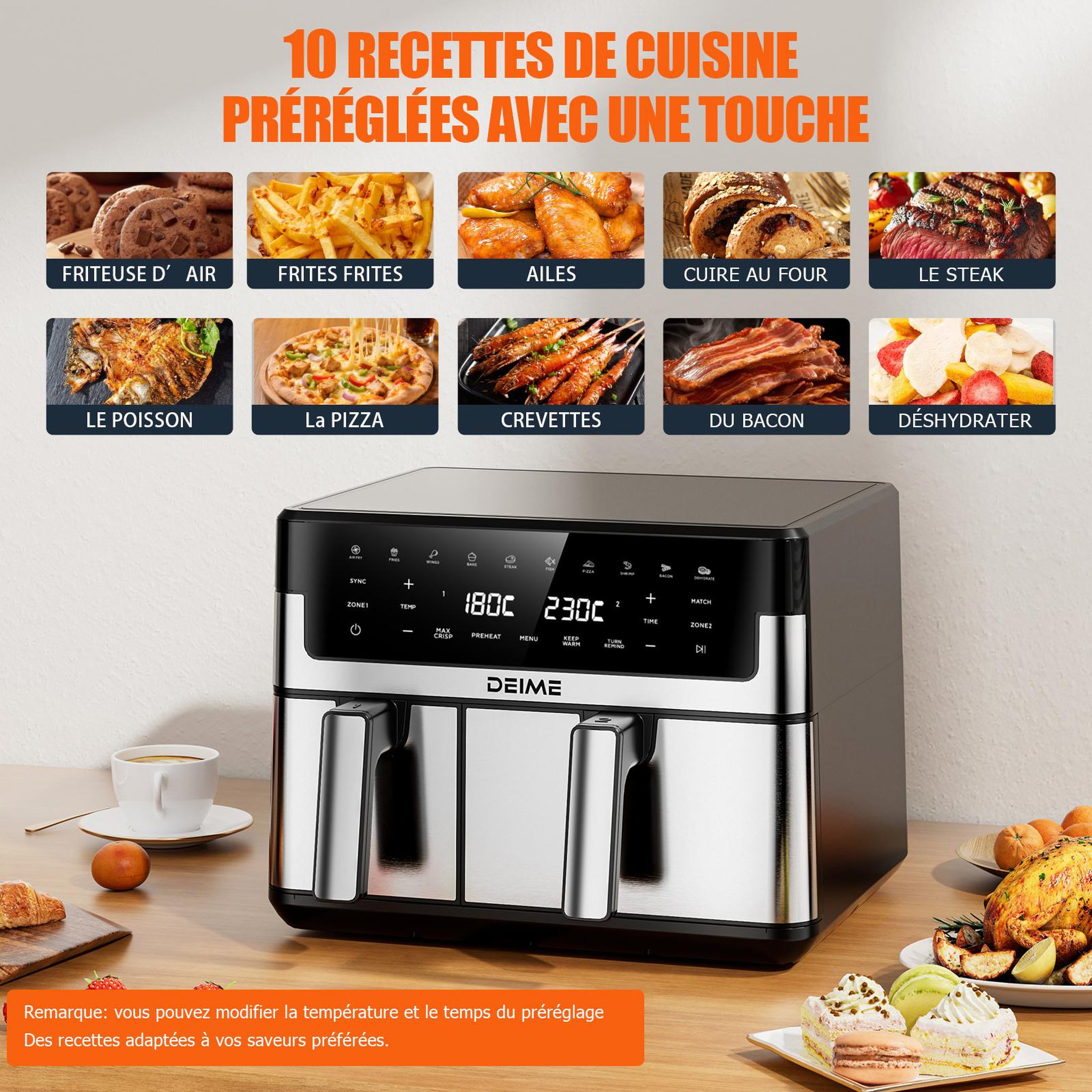 Voir la diapositive 4 : DEIME DEIME - Airfryer  10 l 2800 w 10 programmes avec fenêtre de cuisson – inox