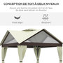 Voir la diapositive 4 : OUTSUNNY Pavillon de jardin style colonial - barnum double toit, 4 fenêtres, rideaux - dim. 3,5L x 3,5l x 3,33H m - métal noir polyester marron beige