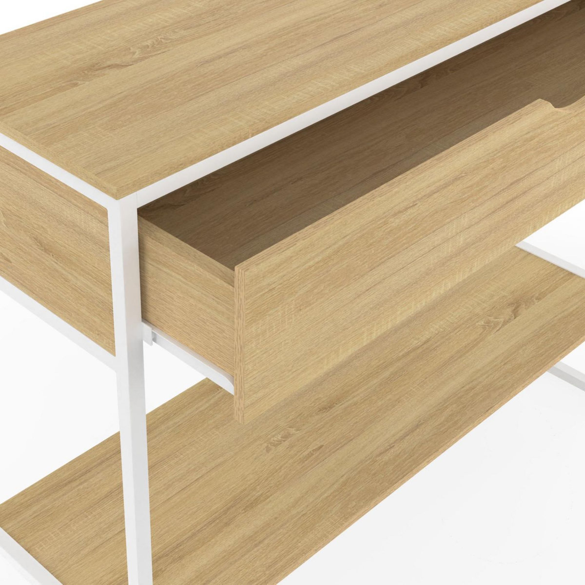 ID MARKET Console 1 tiroir DETROIT 1 étagère design industriel bois et métal blanc