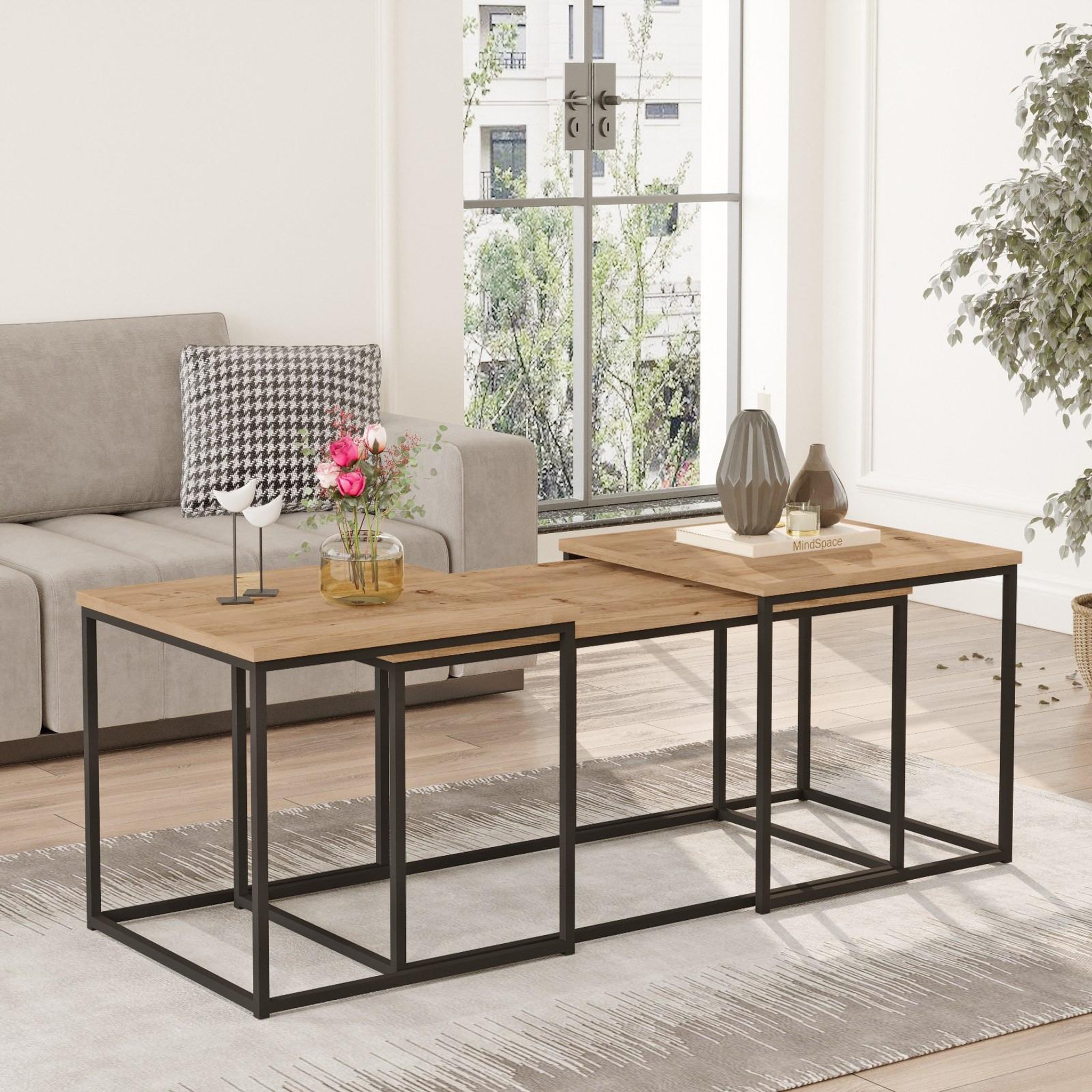 Voir la diapositive 3 : Habitat et Jardin Lot de 3 tables basse en bois  vg9  - 90 x 45 x 44 cm - pin atlantique