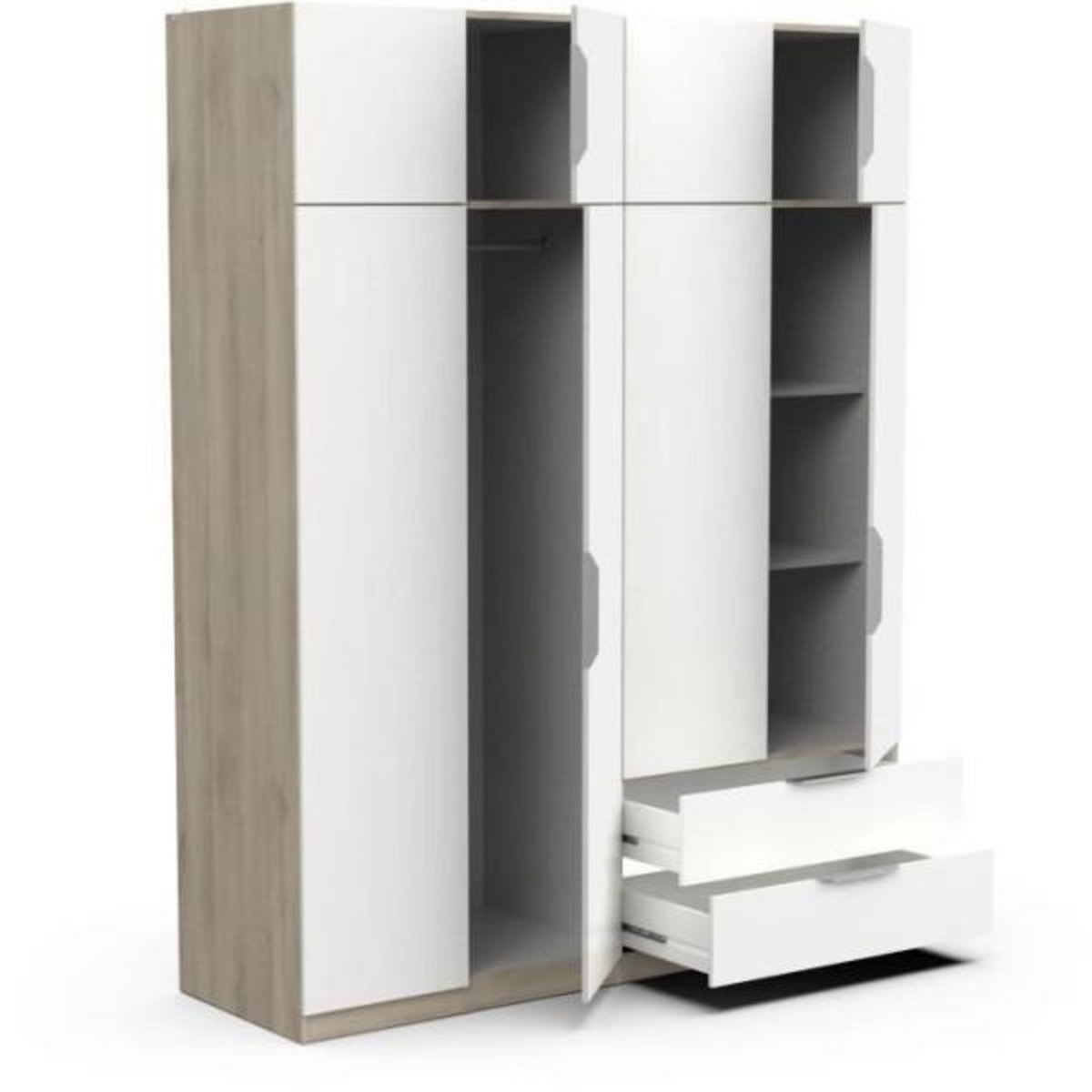 Demeyere Armoire de chambre - DEMEYERE - GHOST - 8 portes - 2 tiroirs - Blanc et chene kronberg