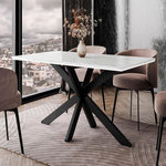 BEST MOBILIER Tom - table à manger - plateau effet marbre - pieds en métal - 4 à 6 personnes. Coloris disponibles : Noir, Bicolore