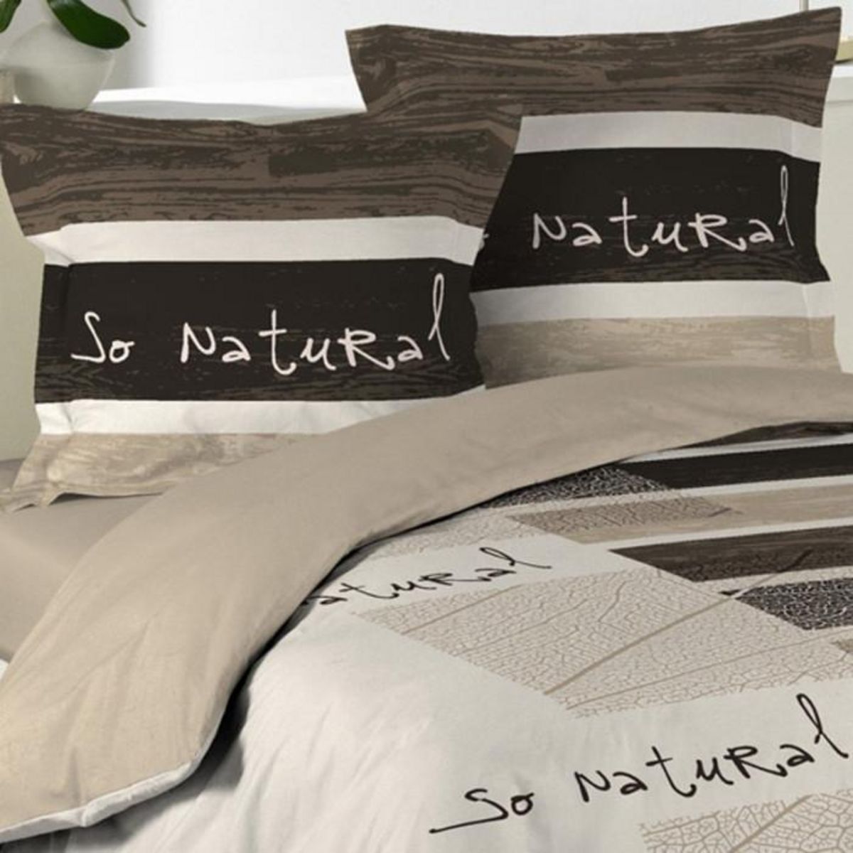 Paris Prix Parure de Lit 3 Pièces  So Natural  240x220cm Marron