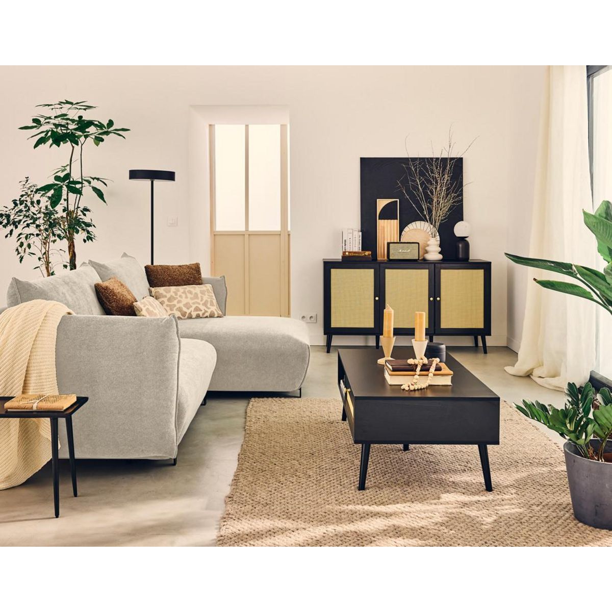 LISA DESIGN Gianni - canapé d'angle droit 4 places convertible avec coffre en tissu