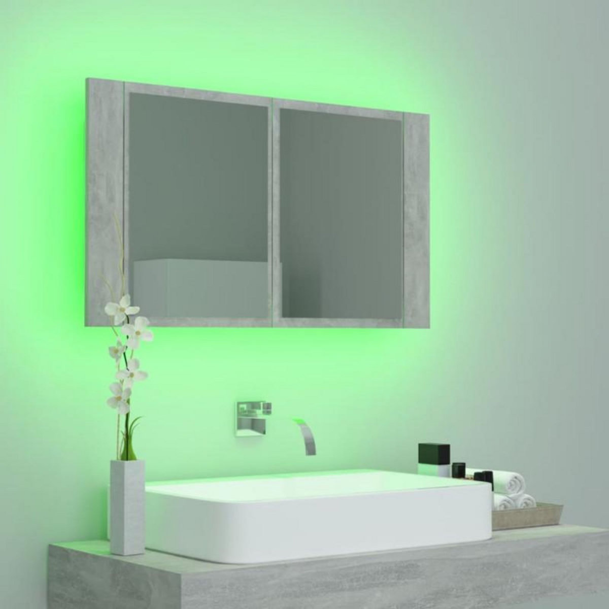VIDAXL Armoire de salle de bain à miroir LED Gris béton Acrylique