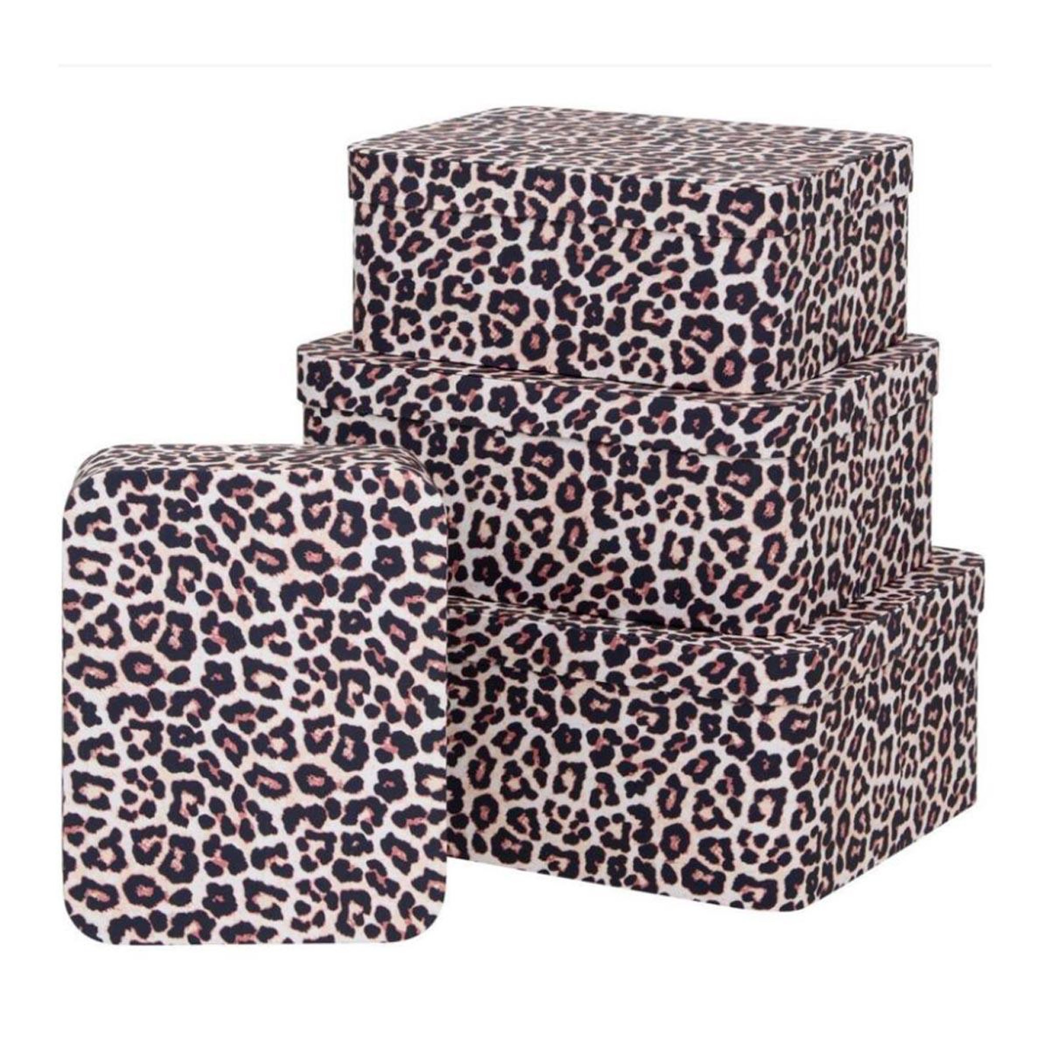 FIVE Lot de 4 boîtes déco léopard  polybox  39cm marron