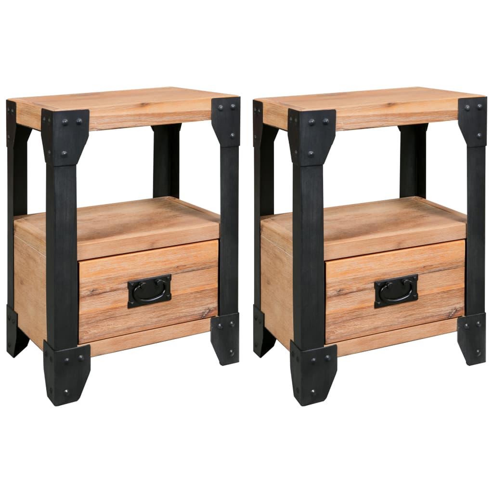 Voir la diapositive 1 : VIDAXL Tables de chevet 2 pcs Bois d'acacia massif Acier 40x30x54 cm