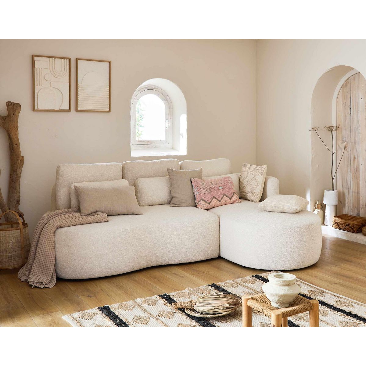 LISA DESIGN Mahina - canapé d'angle droit - 4 places - convertible avec coffre - en tissu bouclette