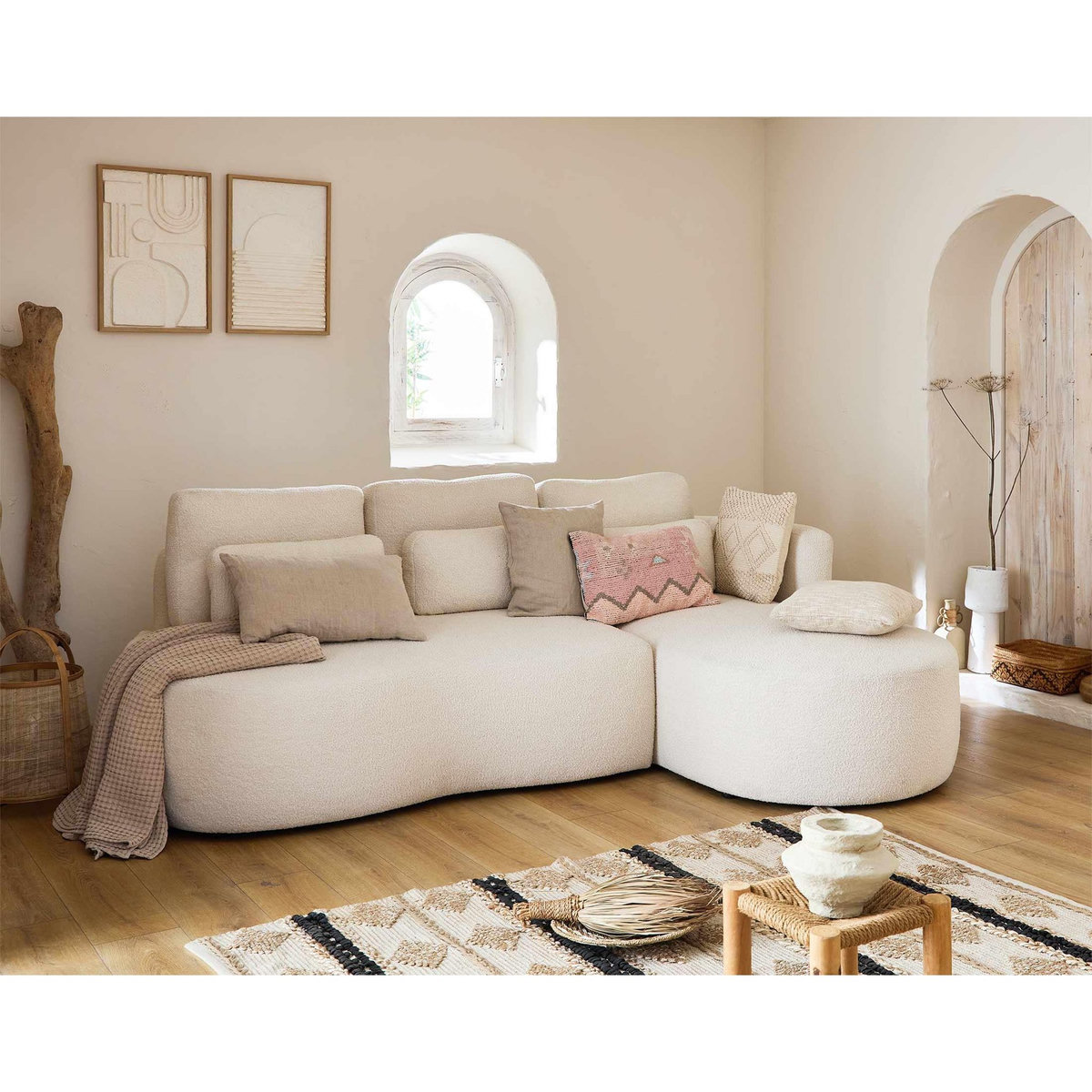 LISA DESIGN Mahina - canapé d'angle droit - 4 places - convertible avec coffre - en tissu bouclette