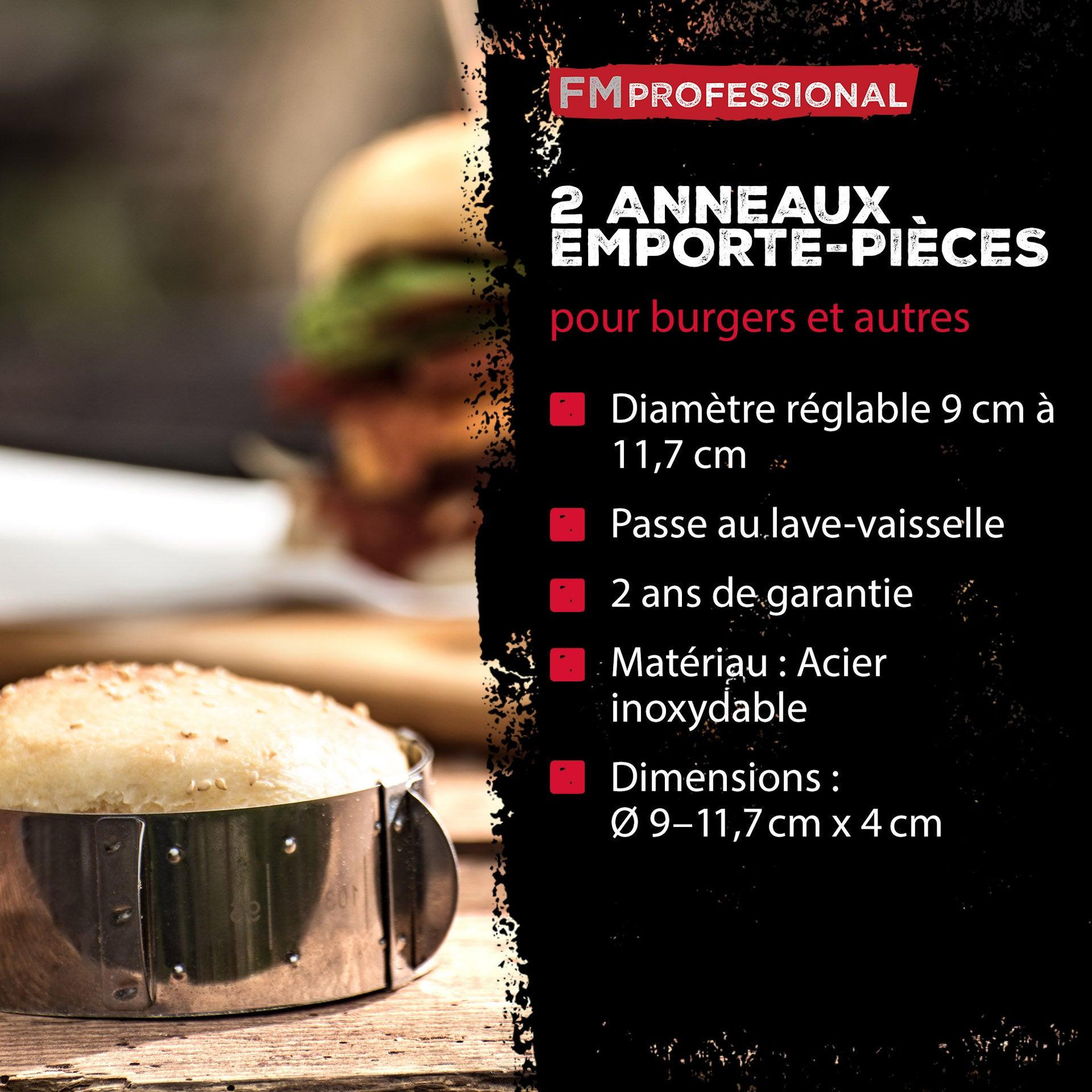 Voir la diapositive 3 : FM PROFESSIONAL Lot de 2 emporte-pièces réglables 9 à 11,7 cm fm professional barbecue