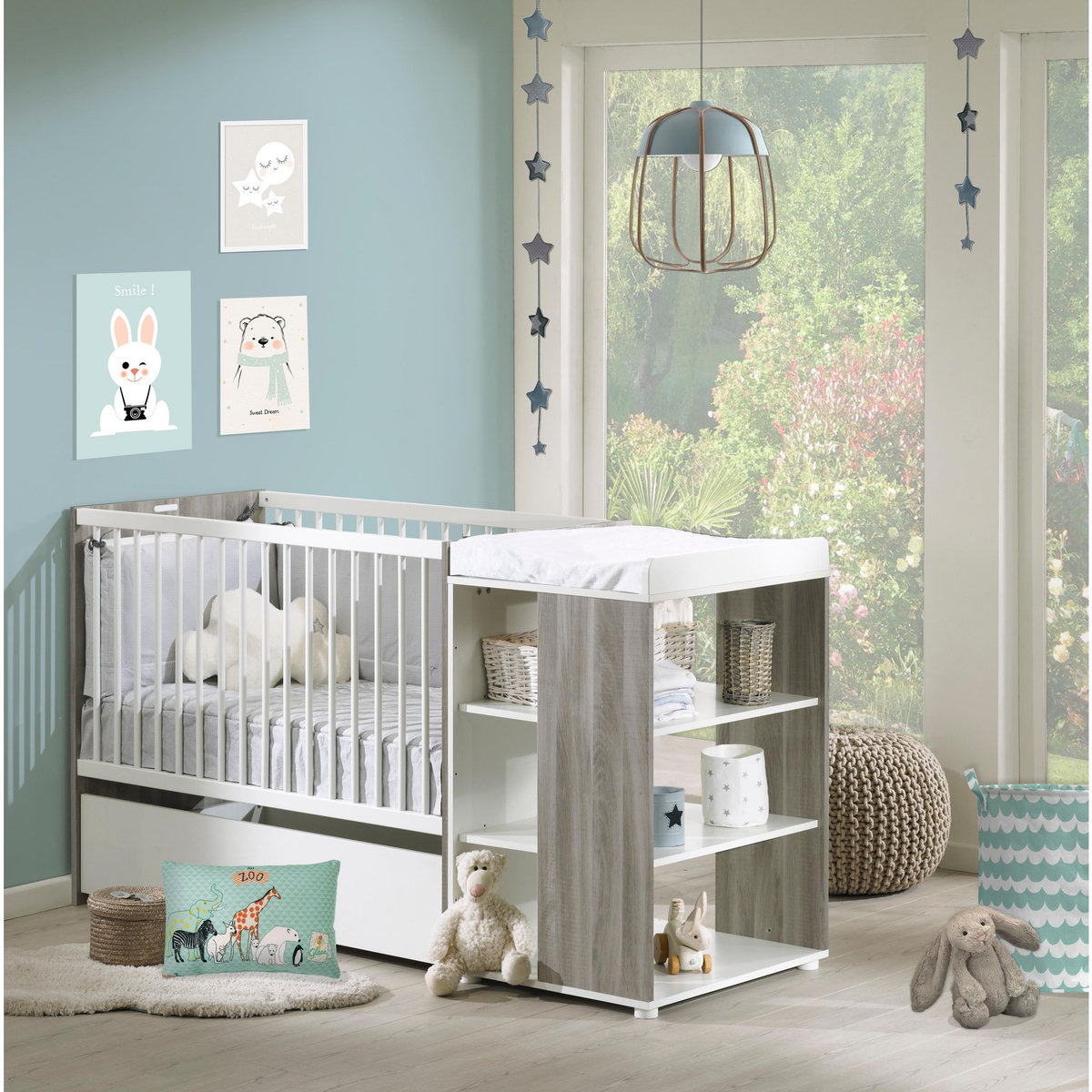 BABY PRICE Lit bébé combiné 60 x120 cm évolutif en 90 x190 cm SLEEPY/FLO