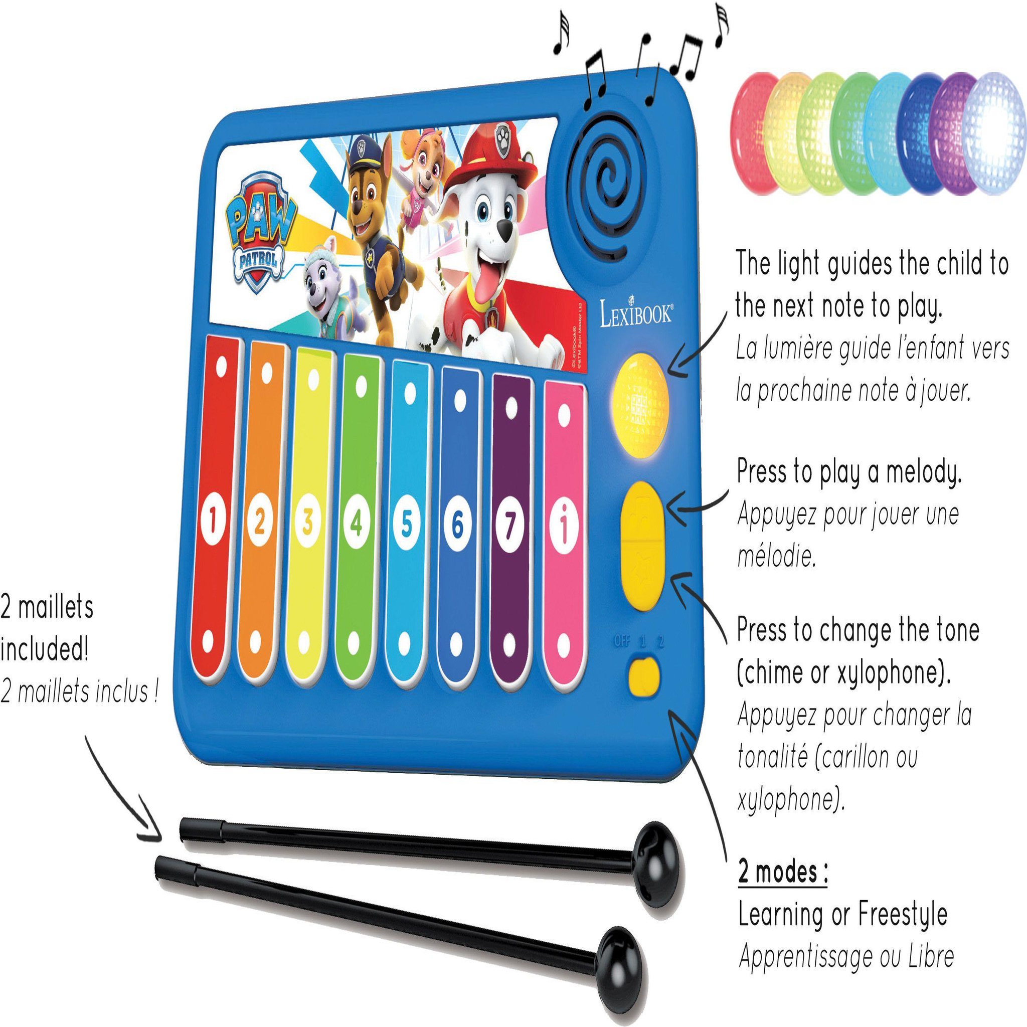Voir la diapositive 2 : Lexibook Xylophone Pat' Patrouille avec Apprentissage Lumineux de la Musique