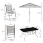 Voir la diapositive 3 : OUTSUNNY Ensemble salon de jardin 6 places 8 pièces - parasol, table, 6 chaises pliantes - métal époxy textilène polyester gris
