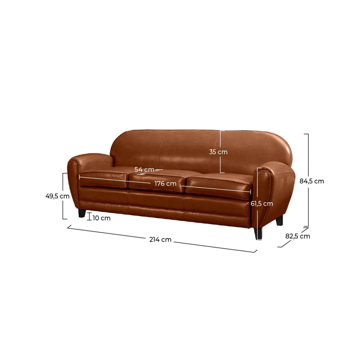 Rendez vous déco Canapé 3 places marron en croute de cuir enduite - Club