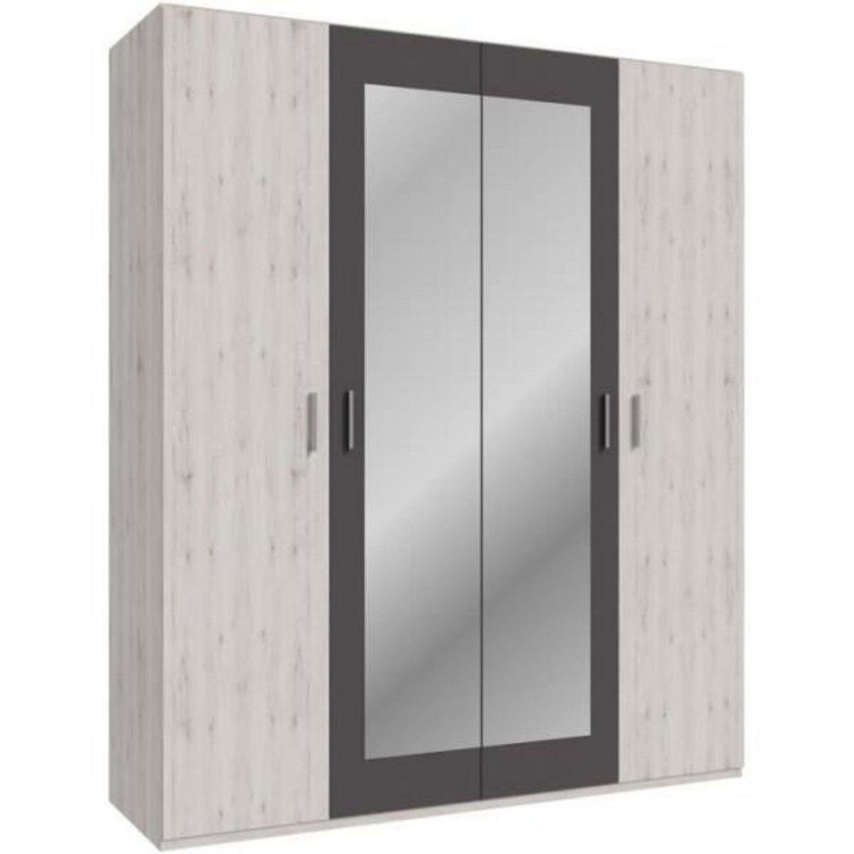 MARKET24 Armoire de chambre - ADRIA - Décor Chene cendré / Gris foncé - 4 portes battantes - 2 miroirs - L177,5 x P54,2 x H210,5 cm