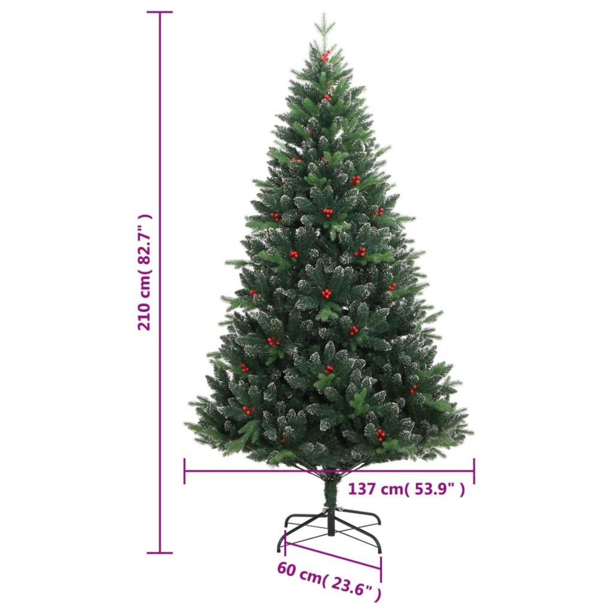 VIDAXL Sapin de Noël artificiel a charnieres avec baies rouges 210 cm