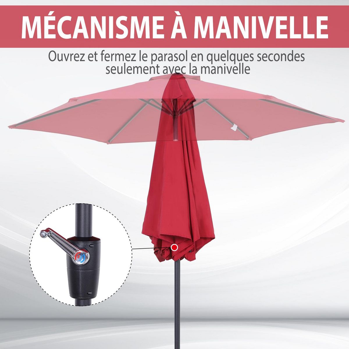 OUTSUNNY Parasol inclinable de jardin balcon terrasse manivelle toile polyester imperméabilisée haute densité 180 g/m² Ø2,7 x 2,35H m alu rouge vineux