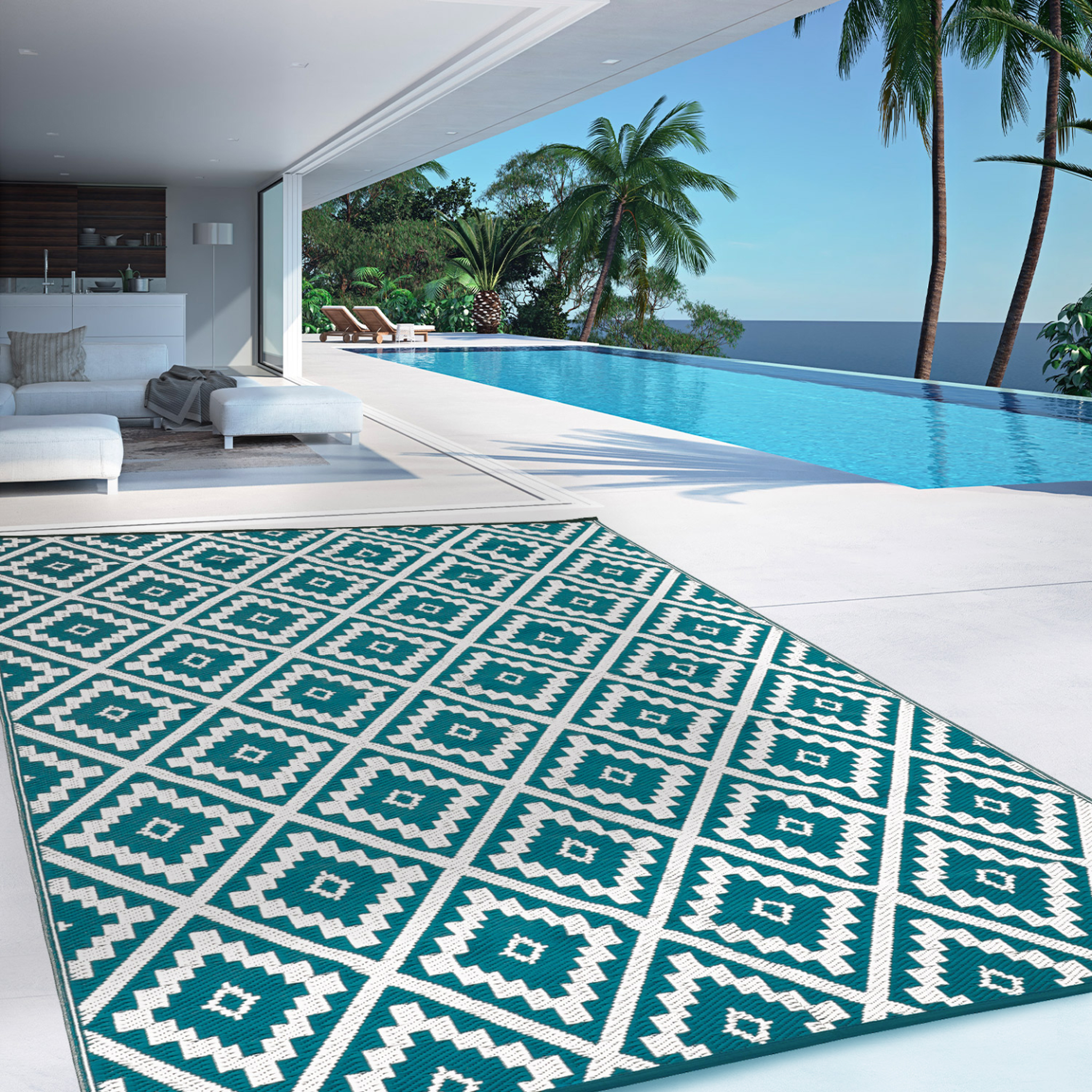 Voir la diapositive 3 : ID MARKET Tapis extérieur bahamas bleu canard 270 x 470 cm