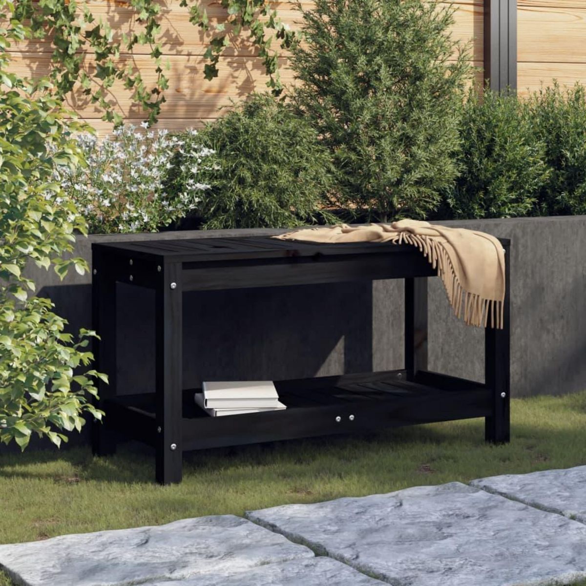 VIDAXL Banc de jardin noir 82,5x35x45 cm bois massif de pin