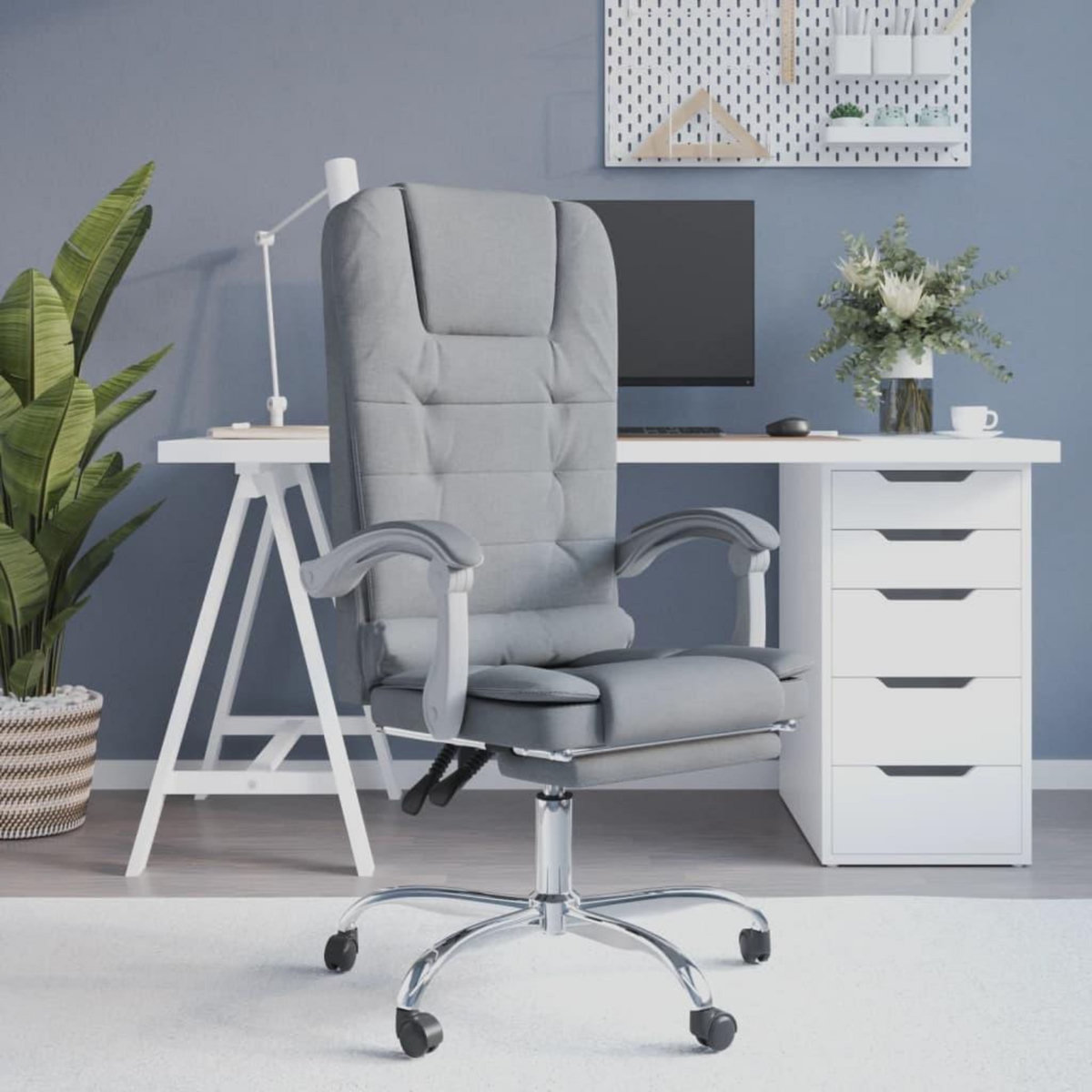 VIDAXL Fauteuil de massage inclinable de bureau Gris clair Tissu