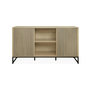 Voir la diapositive 5 : SWEEEK Buffet style contemporain avec 2 portes effet bois rainuré ouverture par pression. buffet bas. piètement en métal noir  L140cm