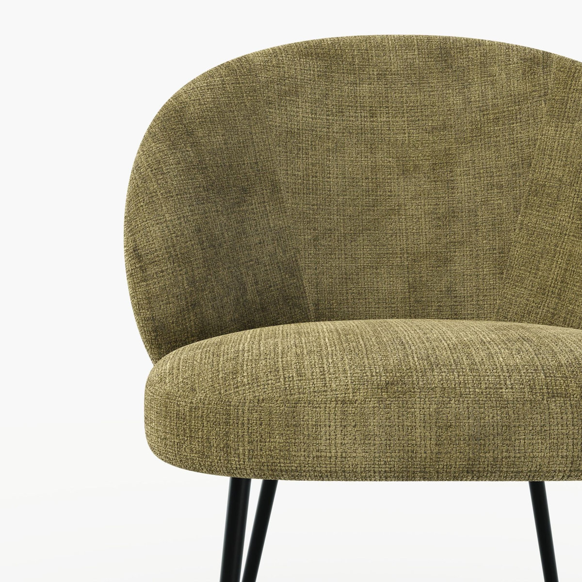 Rendez vous déco Chaise en velours chenillé vert olive et métal noir-Bloomy