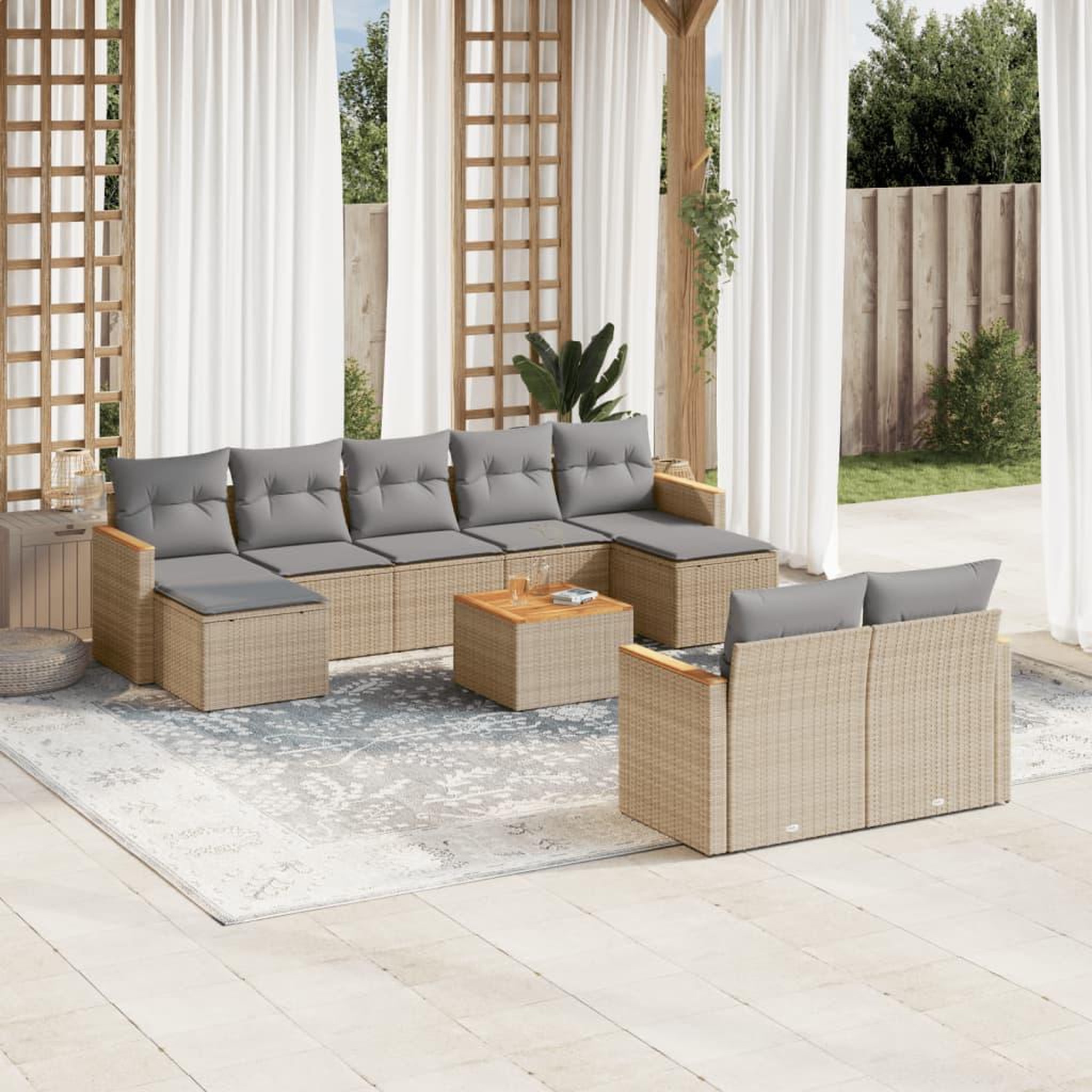 VIDAXL Salon de jardin avec coussins 10 pcs beige resine tressee