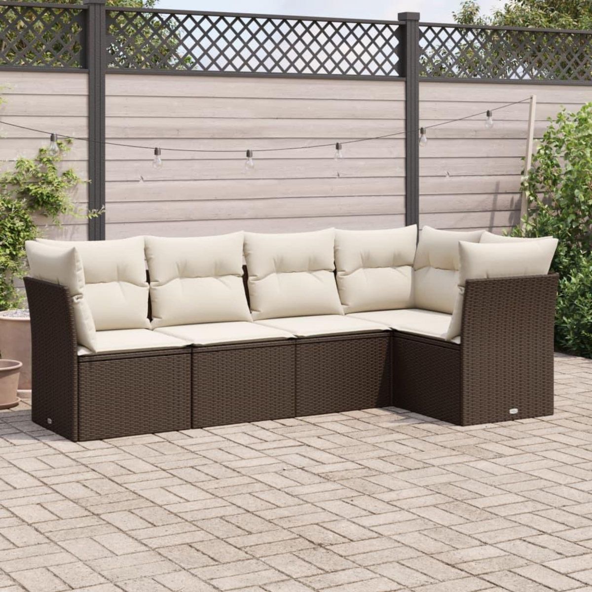 VIDAXL Salon de jardin avec coussins 5 pcs marron resine tressee