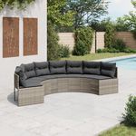 VIDAXL Canape de jardin avec coussins demi-rond gris resine tressee