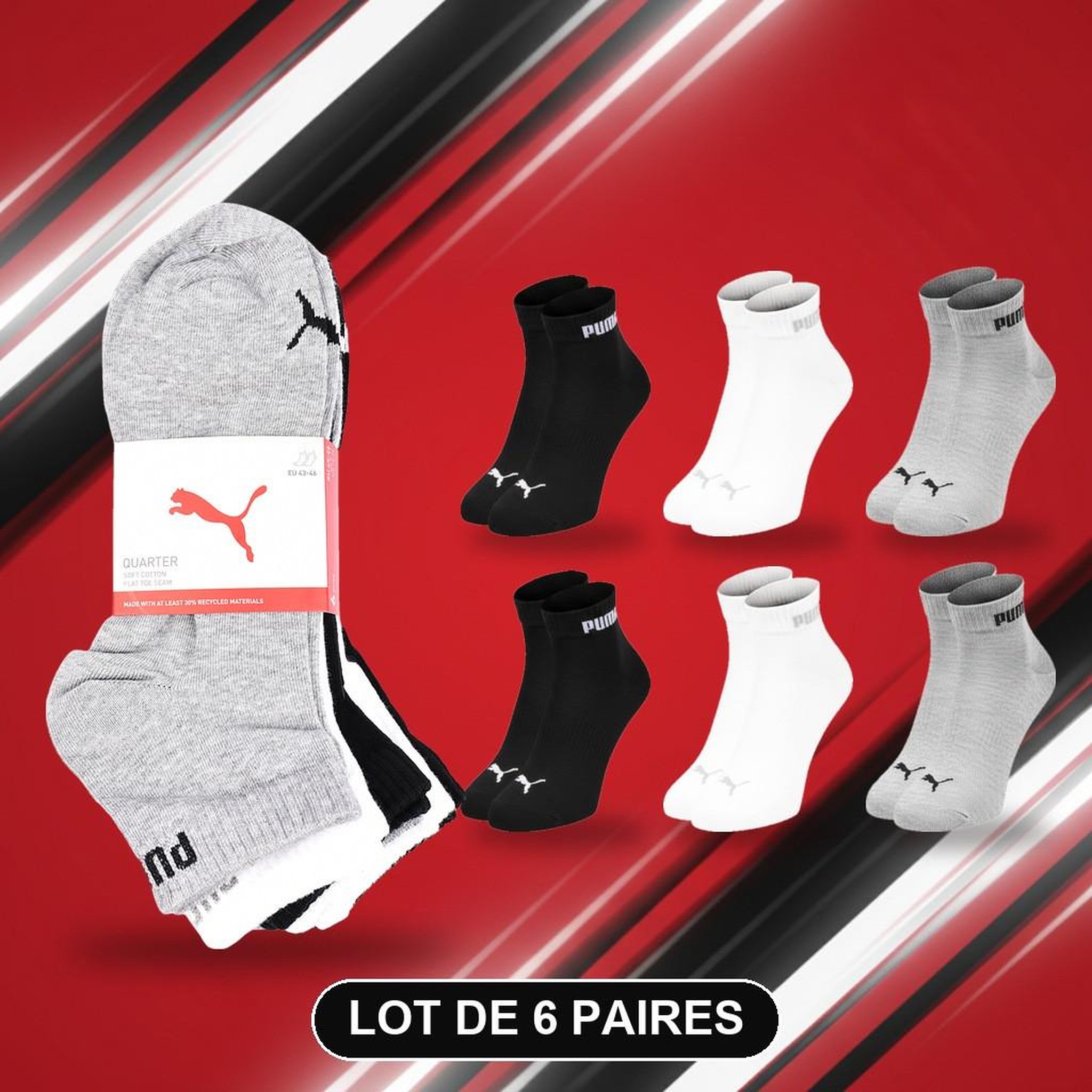 Voir la diapositive 3 : PUMA PUMA Chaussettes Mixte Quarter Pack 6 Paires (Lot) - Coton Doux