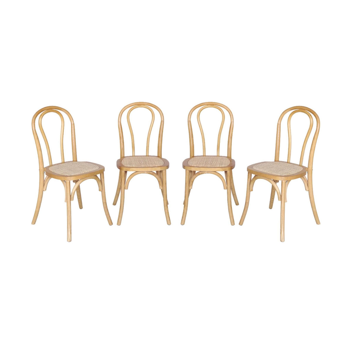 SWEEEK Lot de 4 chaises vintage en bois avec assise en rotin et dossier arrondi. coloris naturel. L 48 x P 49.5 x H 90cm