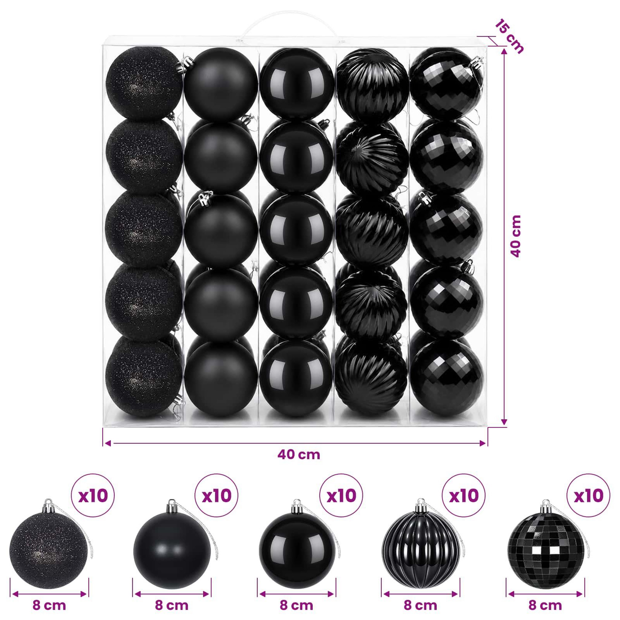 Voir la diapositive 3 : VIDAXL Ensemble de boules de Noël 50 pc Noir Diam. 8 cm Polystyrene
