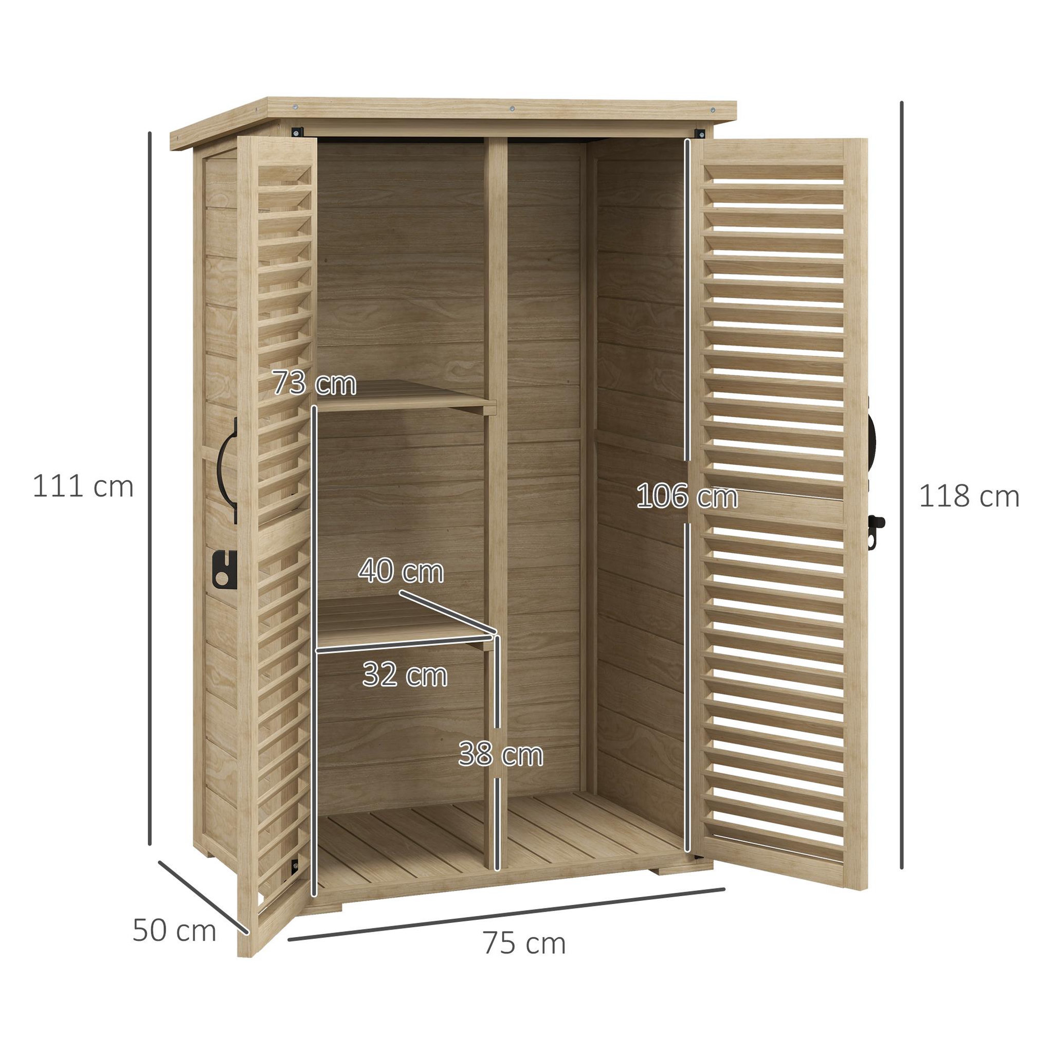 Voir la diapositive 3 : OUTSUNNY Armoire de jardin abri de jardin 2 portes persiennes 2 étagères toit bitumé bois sapin pré-huilé