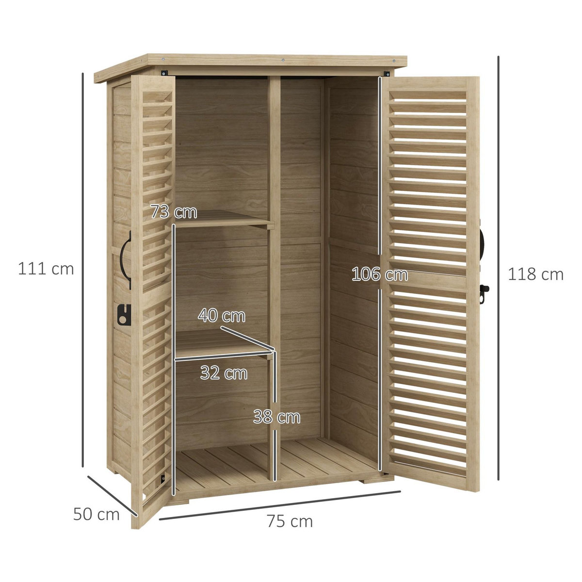 OUTSUNNY Armoire de jardin abri de jardin 2 portes persiennes 2 étagères toit bitumé bois sapin pré-huilé