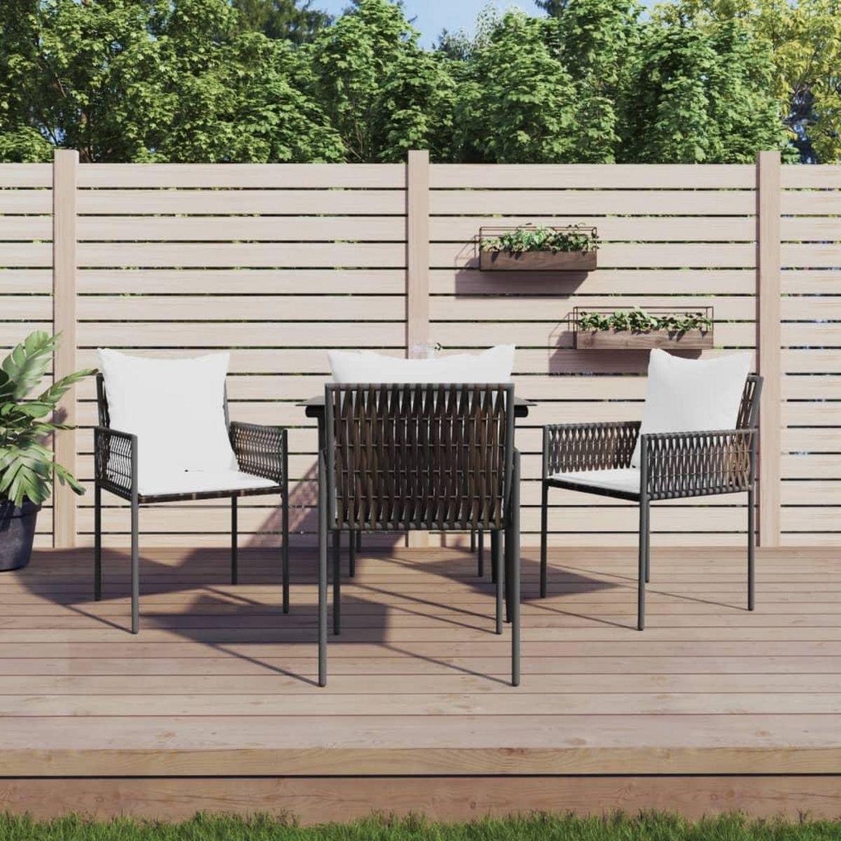 VIDAXL Chaises de jardin et coussins lot de 4 marron 54x61x83 cm rotin