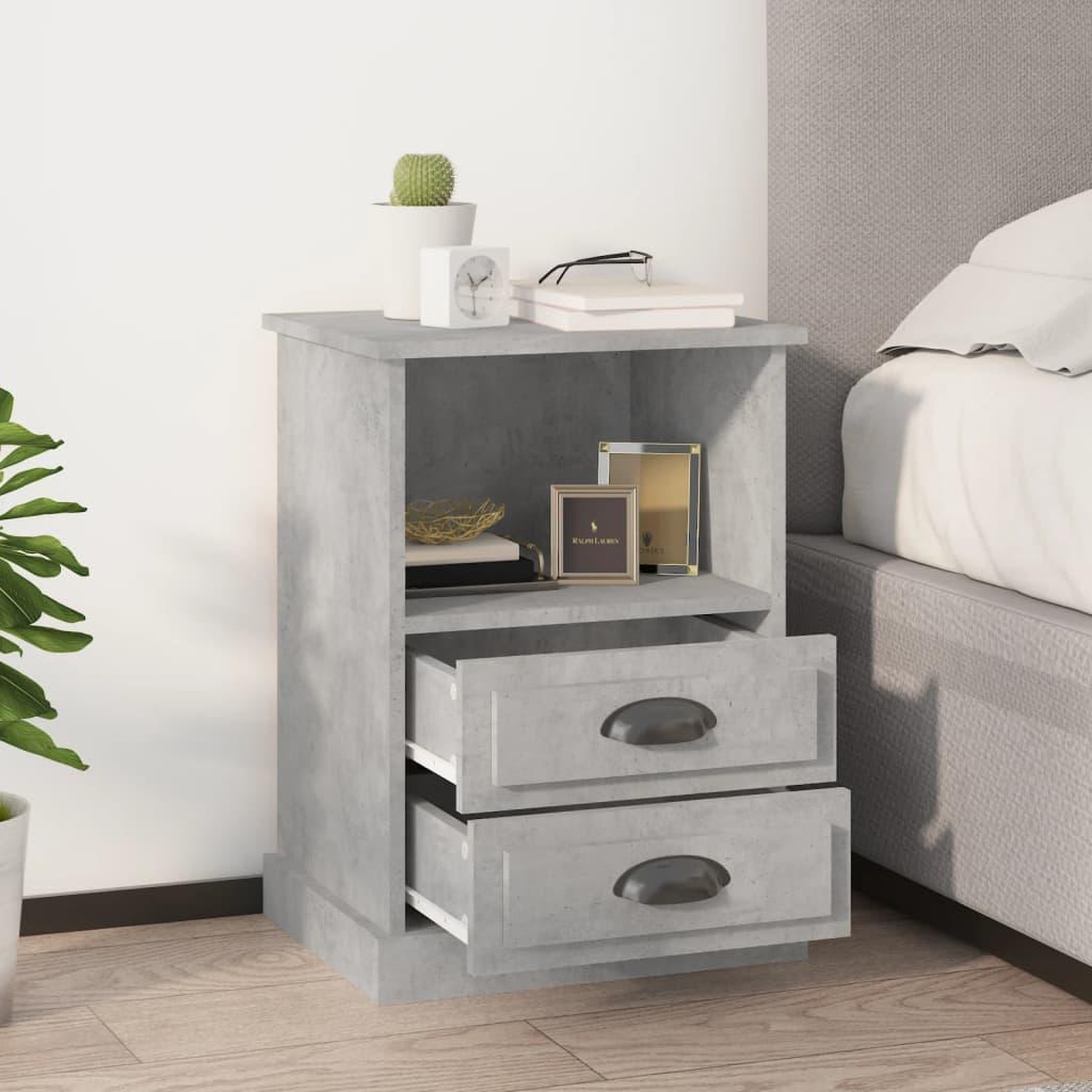 VIDAXL Tables de chevet 2 pcs gris beton 43x36x60 cm
