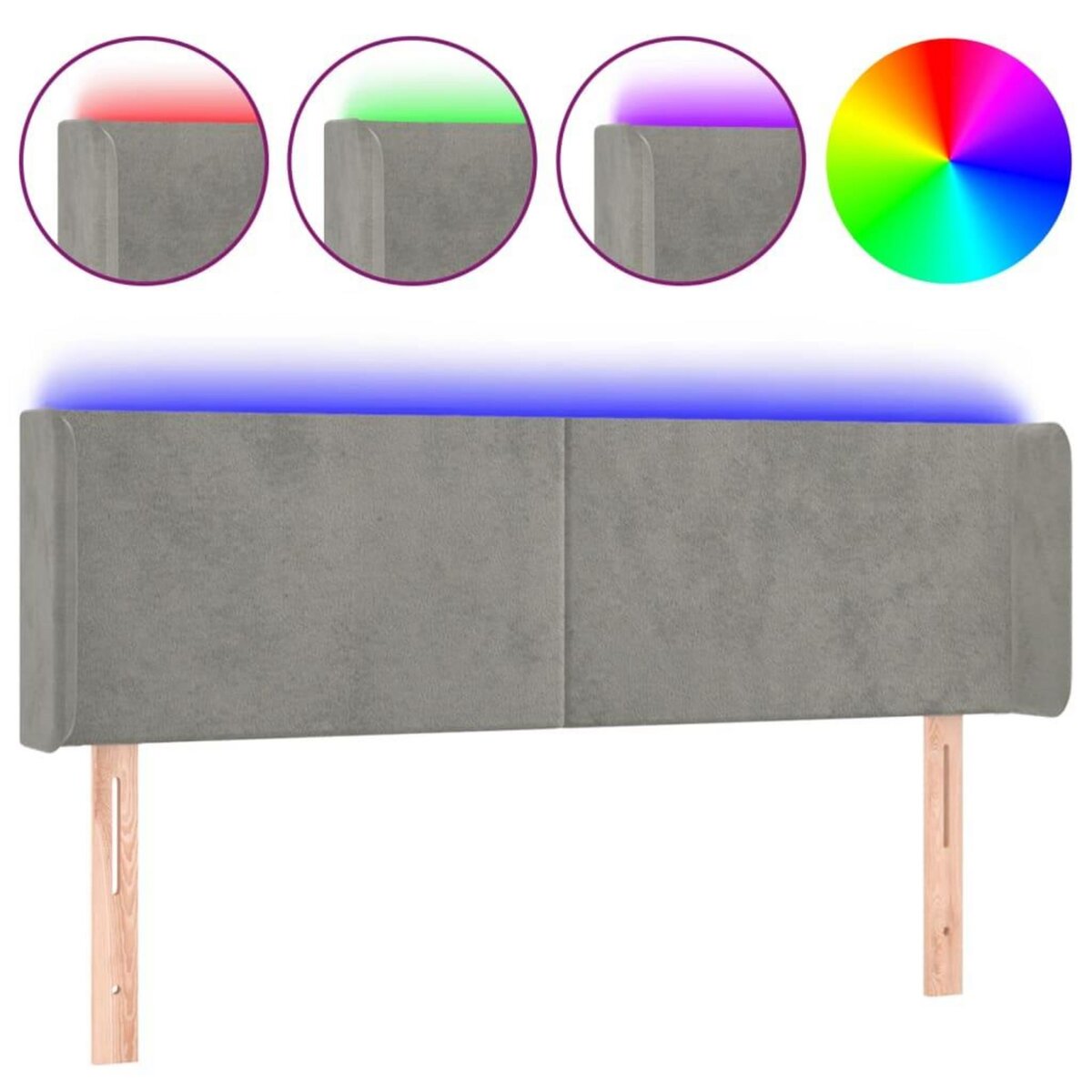 VIDAXL Tete de lit a LED Gris clair 147x16x78/88 cm Velours
