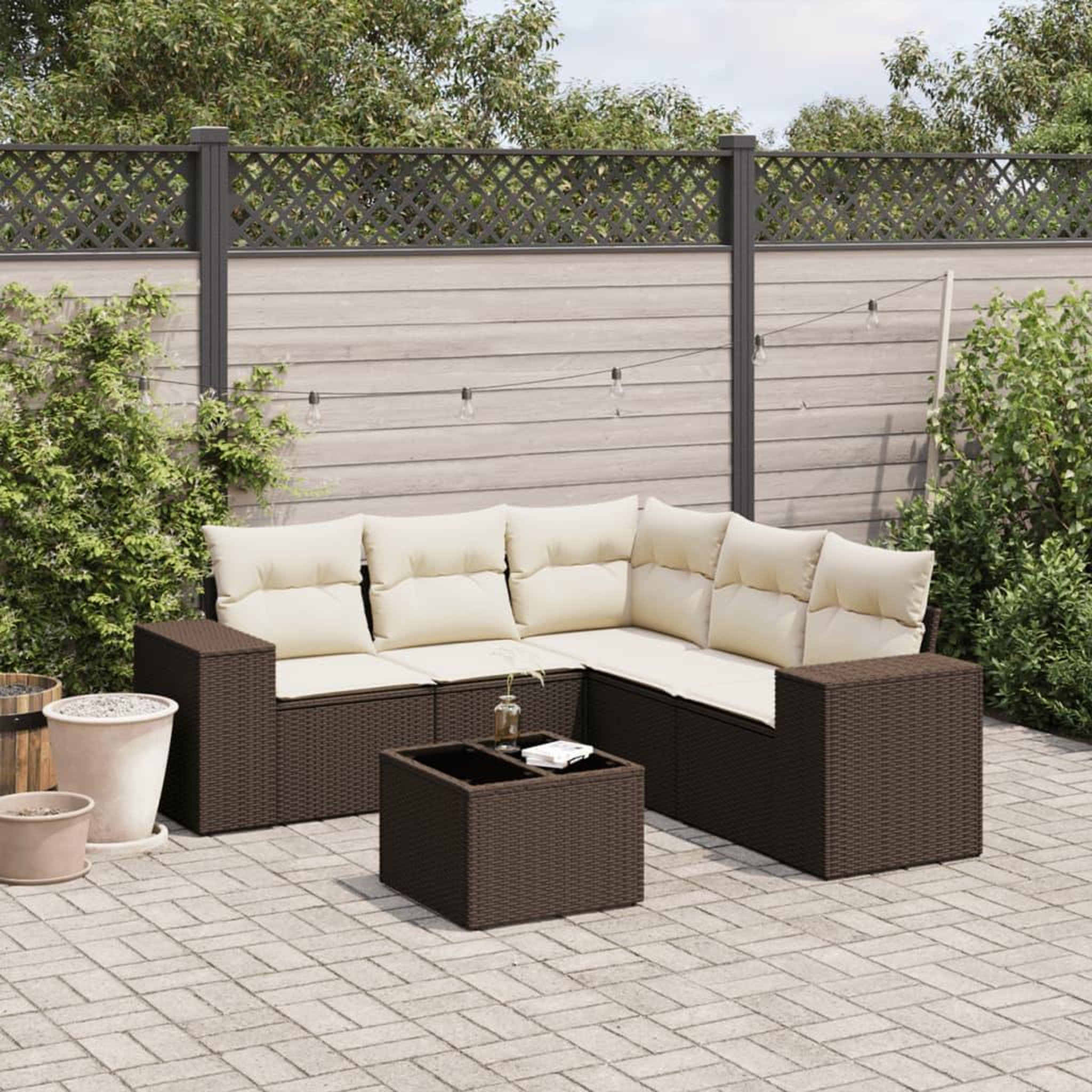 VIDAXL Salon de jardin avec coussins 6 pcs marron resine tressee