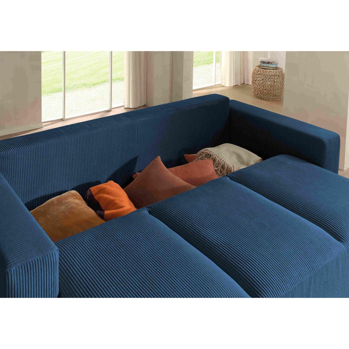 LISA DESIGN Livy - canapé droit convertible - avec coffre - en velours côtelé - 3 places