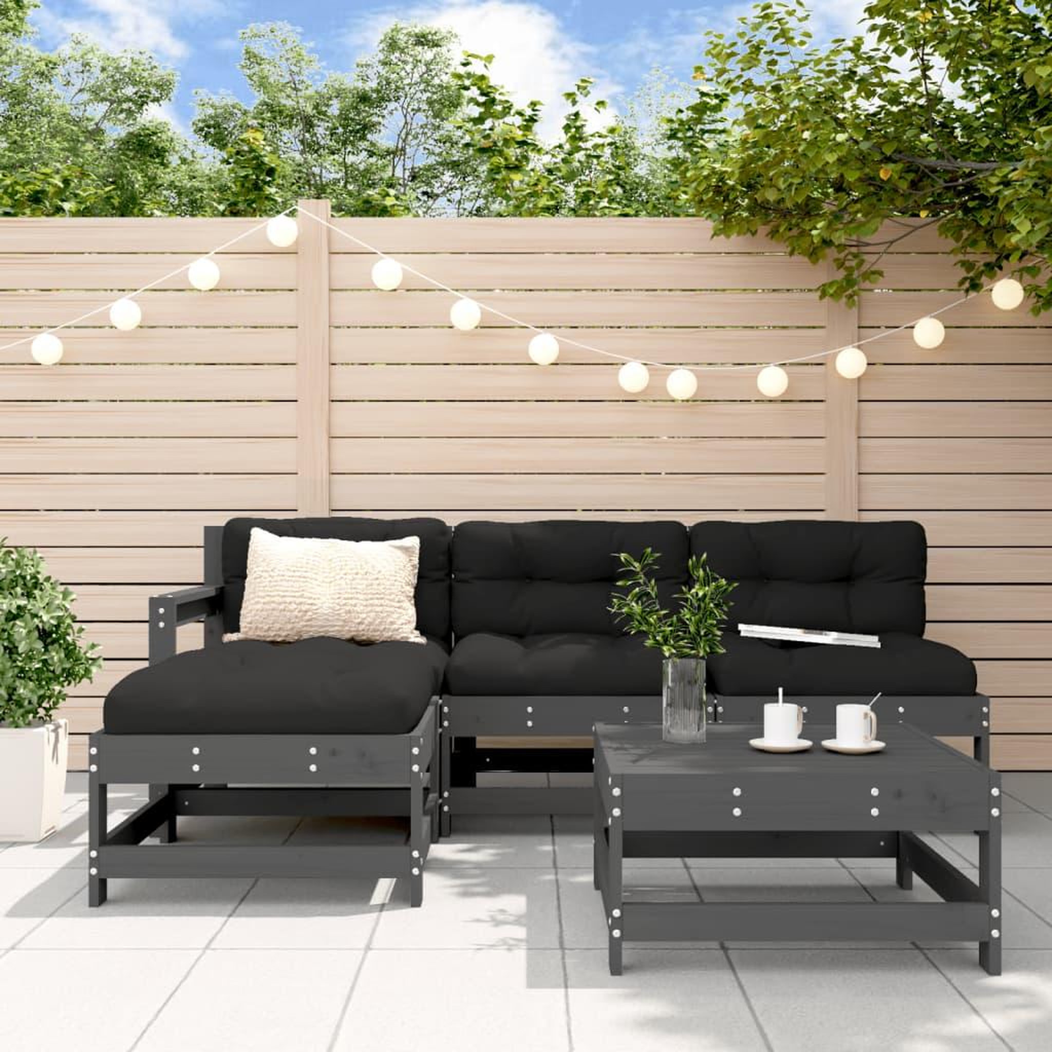 VIDAXL Salon de jardin 5 pcs avec coussins gris bois massif