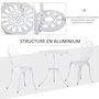 OUTSUNNY Ensemble salon de jardin 2 places 2 chaises + table ronde fonte d'aluminium imitation fer forgé blanc