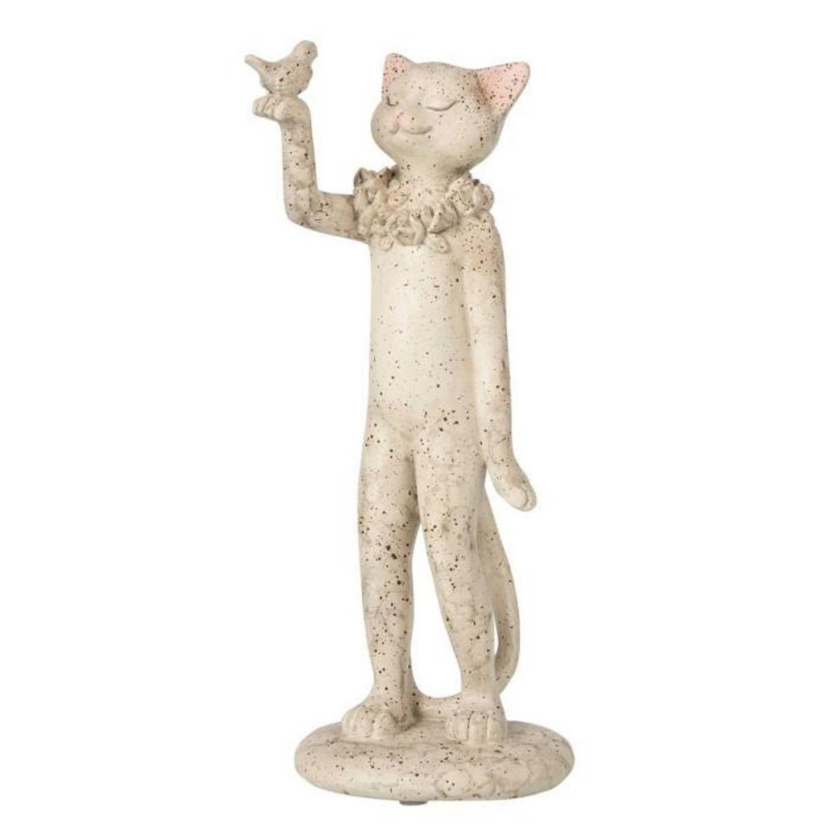 Paris Prix Statuette Déco  Chat avec Oiseau  27cm Gris