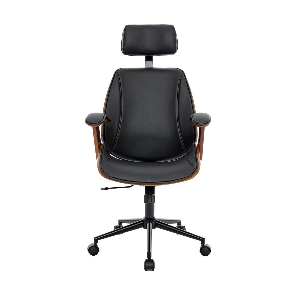 SWEEEK Chaise de bureau à roulettes décor bois courbé et simili cuir